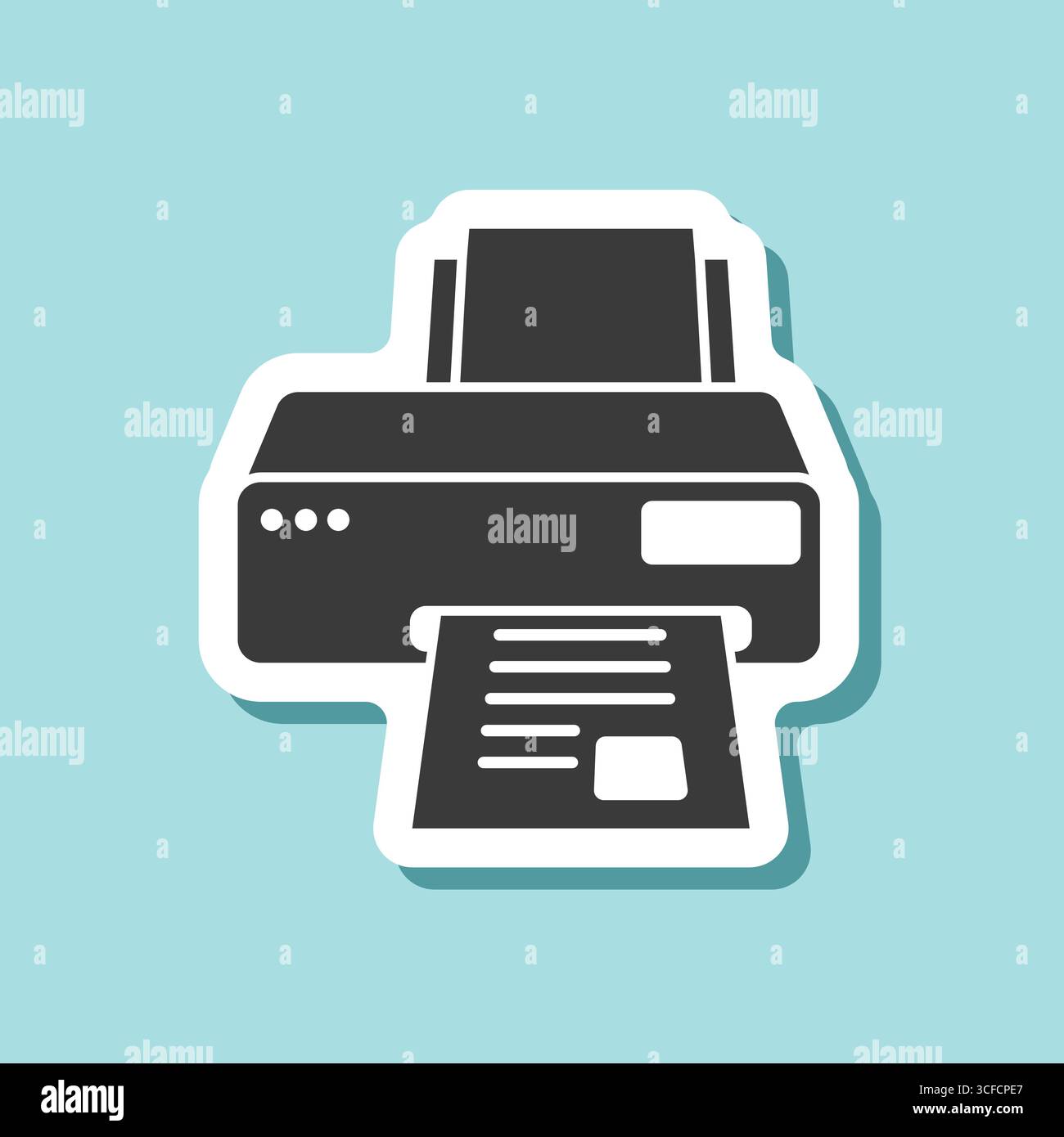 Printer sticker icon in flat style. Office machine vector illustration on isolated background. Printout sign business concept. Stock Vector