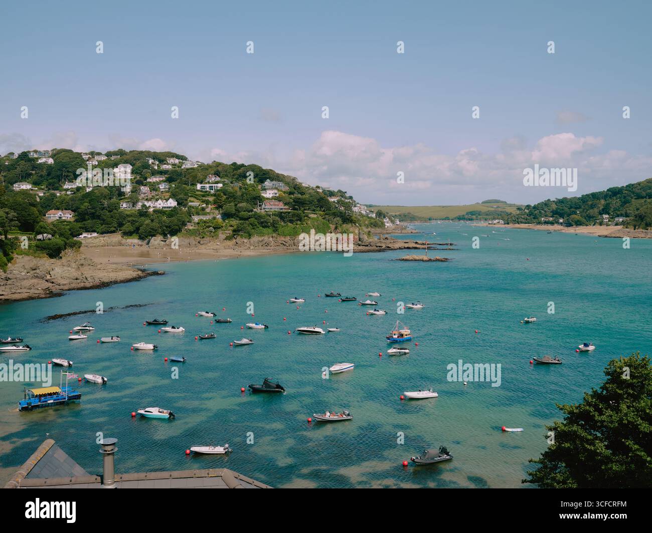 The passenger ferry to Salcombe at South Sands, Salcombe is a resort town in the South Hams, Kingsbridge Estuary, Devon England. UK Stock Photo