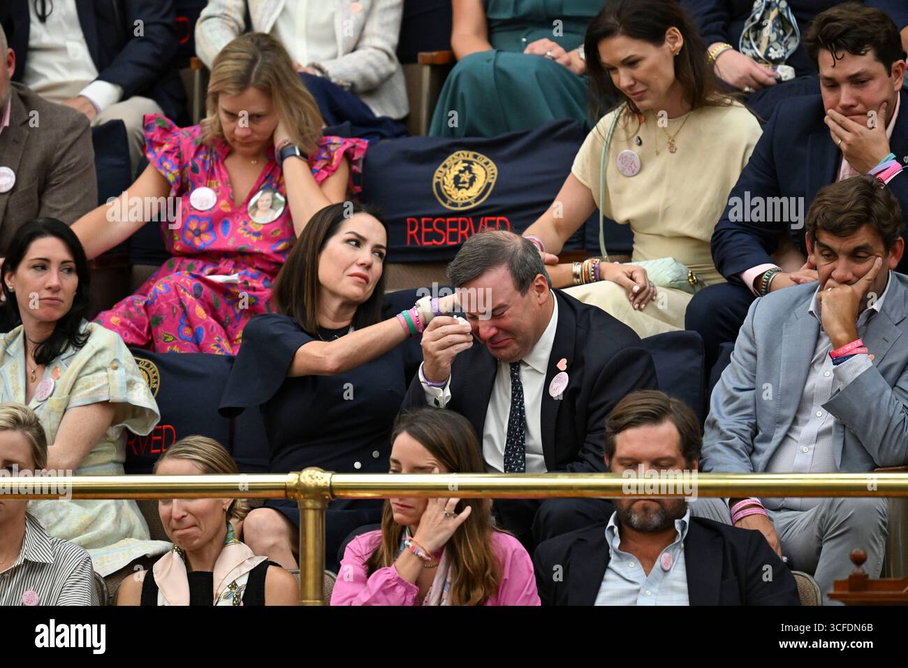 Austin Texas USA, August 21 2025: Grieving parents of Camp Mystic campers killed during the Guadalupe River flooding of July 4, 2025 pack seats in the Texas Senate Chamber to view passage of Senate Bill 1, which strengthens summer camp regulations to help prevent future tragedies. MANDATORY Credit: Bob Daemmrich/Alamy Live News Stock Photo