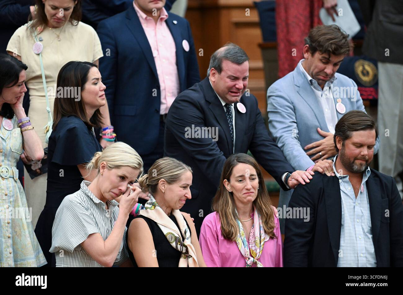 Austin Texas USA, August 21 2025: Grieving parents of Camp Mystic campers killed during the Guadalupe River flooding of July 4, 2025 pack seats in the Texas Senate Chamber to view passage of Senate Bill 1, which strengthens summer camp regulations to help prevent future tragedies. MANDATORY Credit: Bob Daemmrich/Alamy Live News Stock Photo