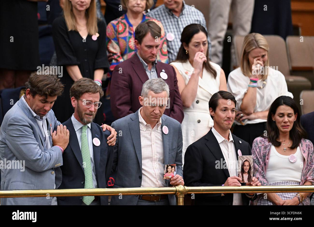 Austin Texas USA, August 21 2025: Grieving parents of Camp Mystic campers killed during the Guadalupe River flooding of July 4, 2025 pack seats in the Texas Senate Chamber to view passage of Senate Bill 1, which strengthens summer camp regulations to help prevent future tragedies. MANDATORY Credit: Bob Daemmrich/Alamy Live News Stock Photo