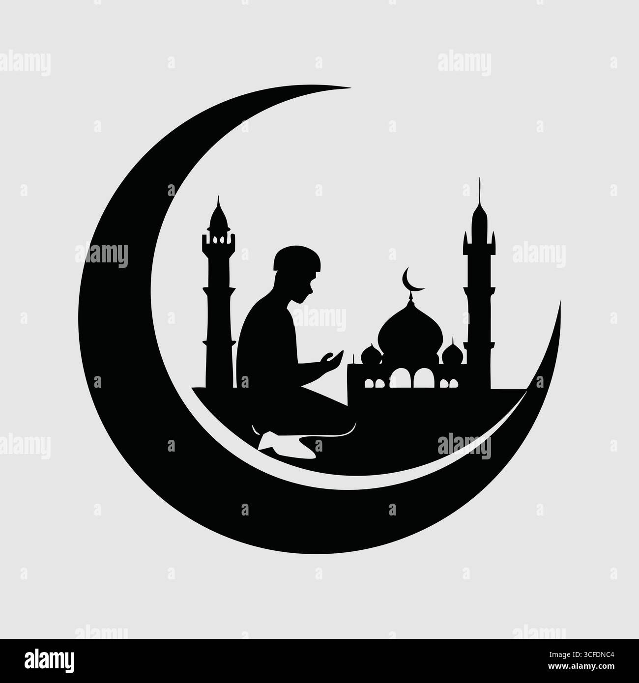 Islamic Crescent Moon and Mosque with Stars and Cloud Design Stock ...