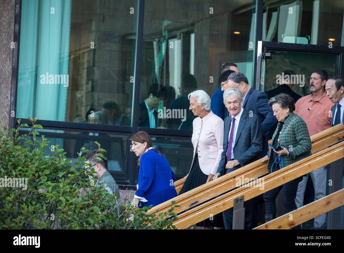 Federal Reserve Chairman Jerome Powell exits Jackson Lake Lodge with ...