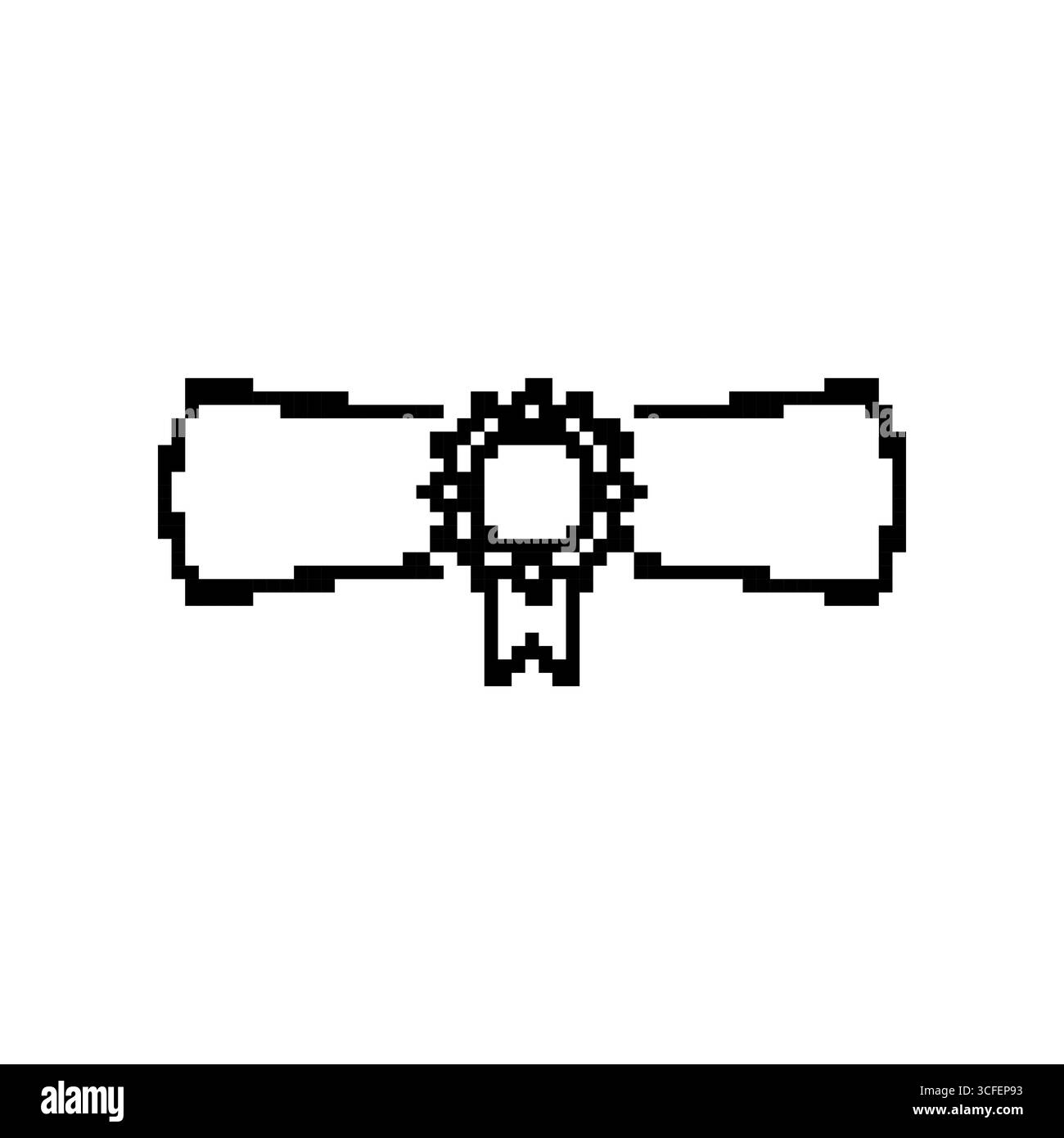 Pixelated image of ancient scroll with decorative seal in simple black ...