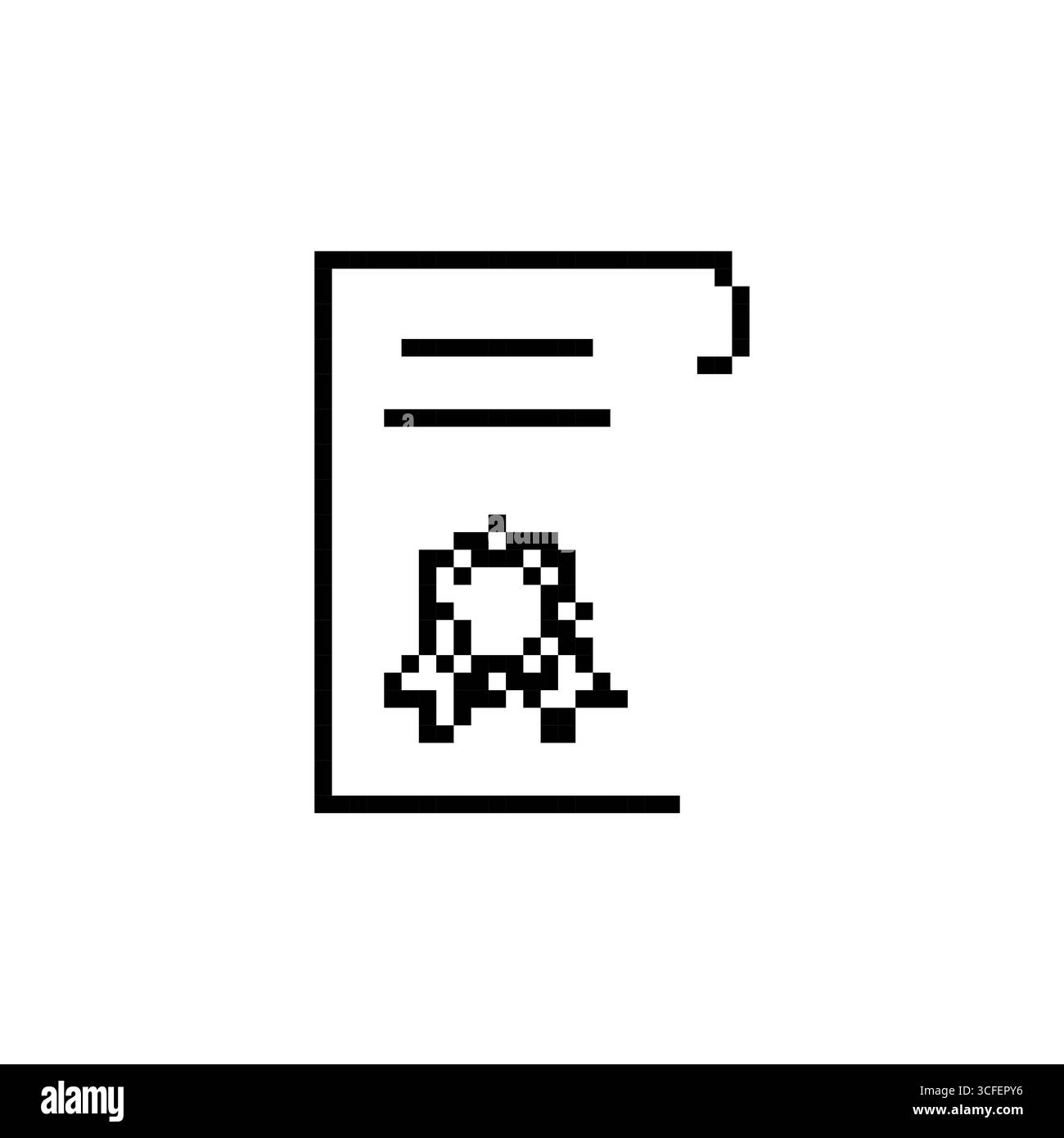 Pixel document icon with simple emblem in retro mosaic style for ...