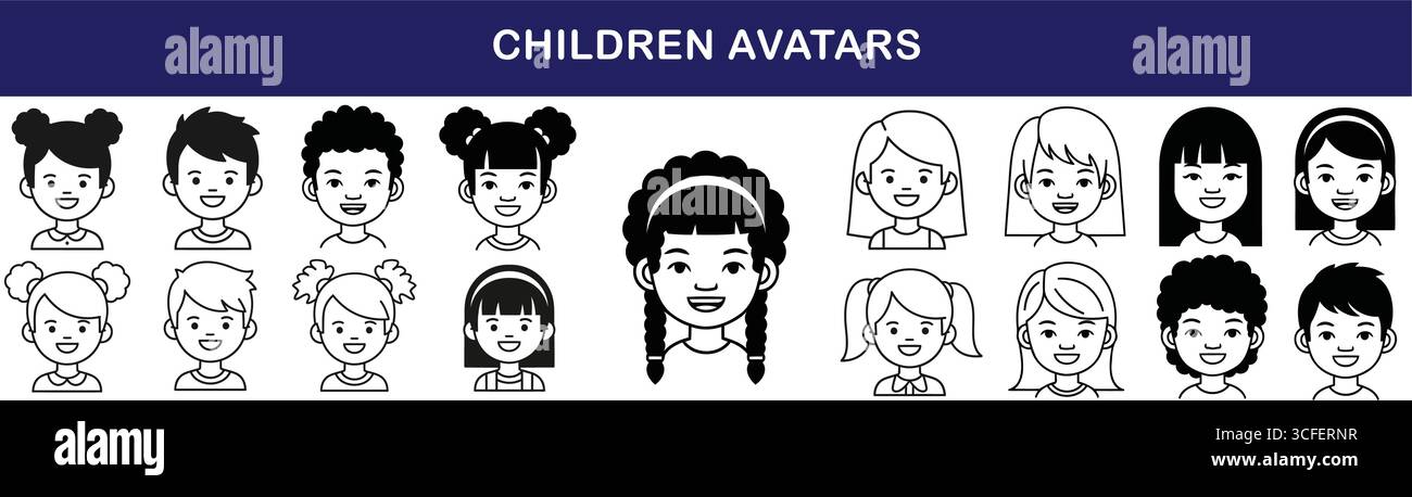Cute children avatars, cartoon characters for kids profiles and social ...