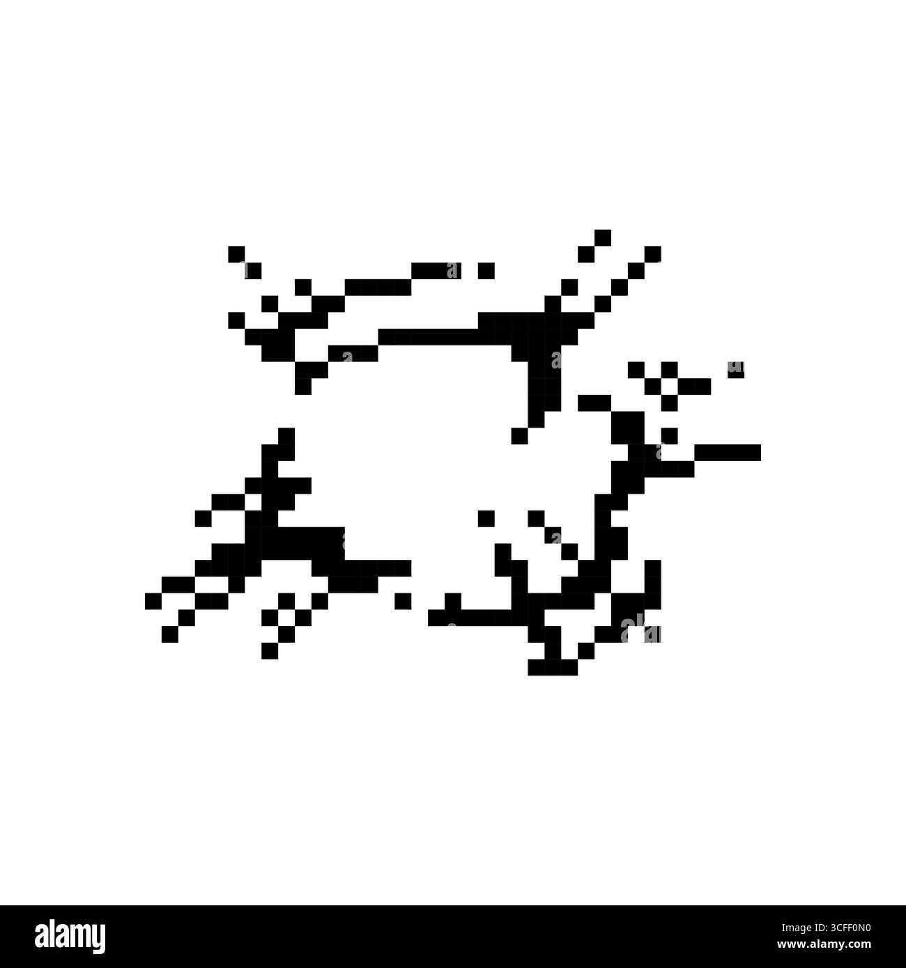 Mosaic pixel art icon depicting black ink splash in retro game design ...