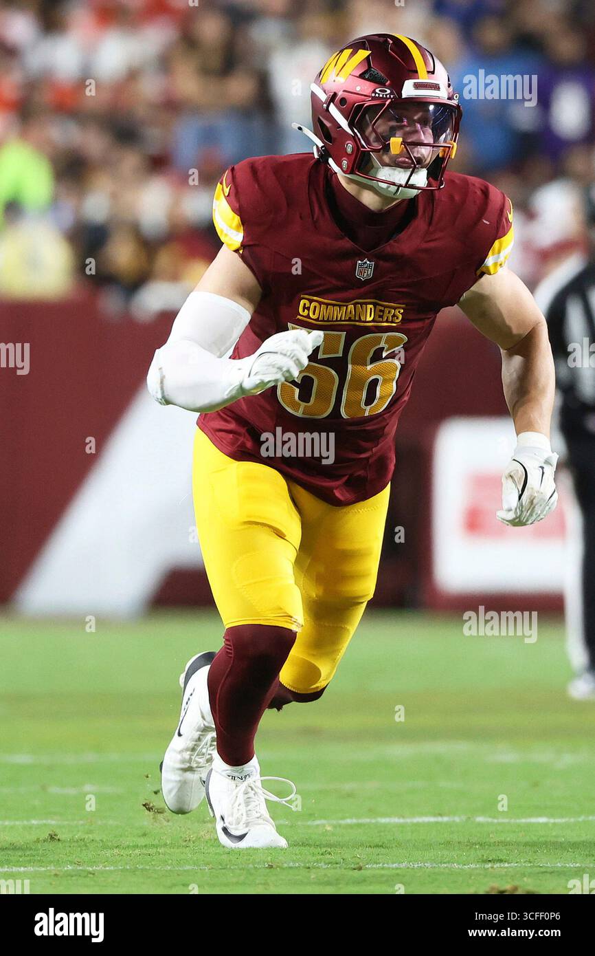 Washington Commanders linebacker Kain Medrano (56) rushes during an NFL ...