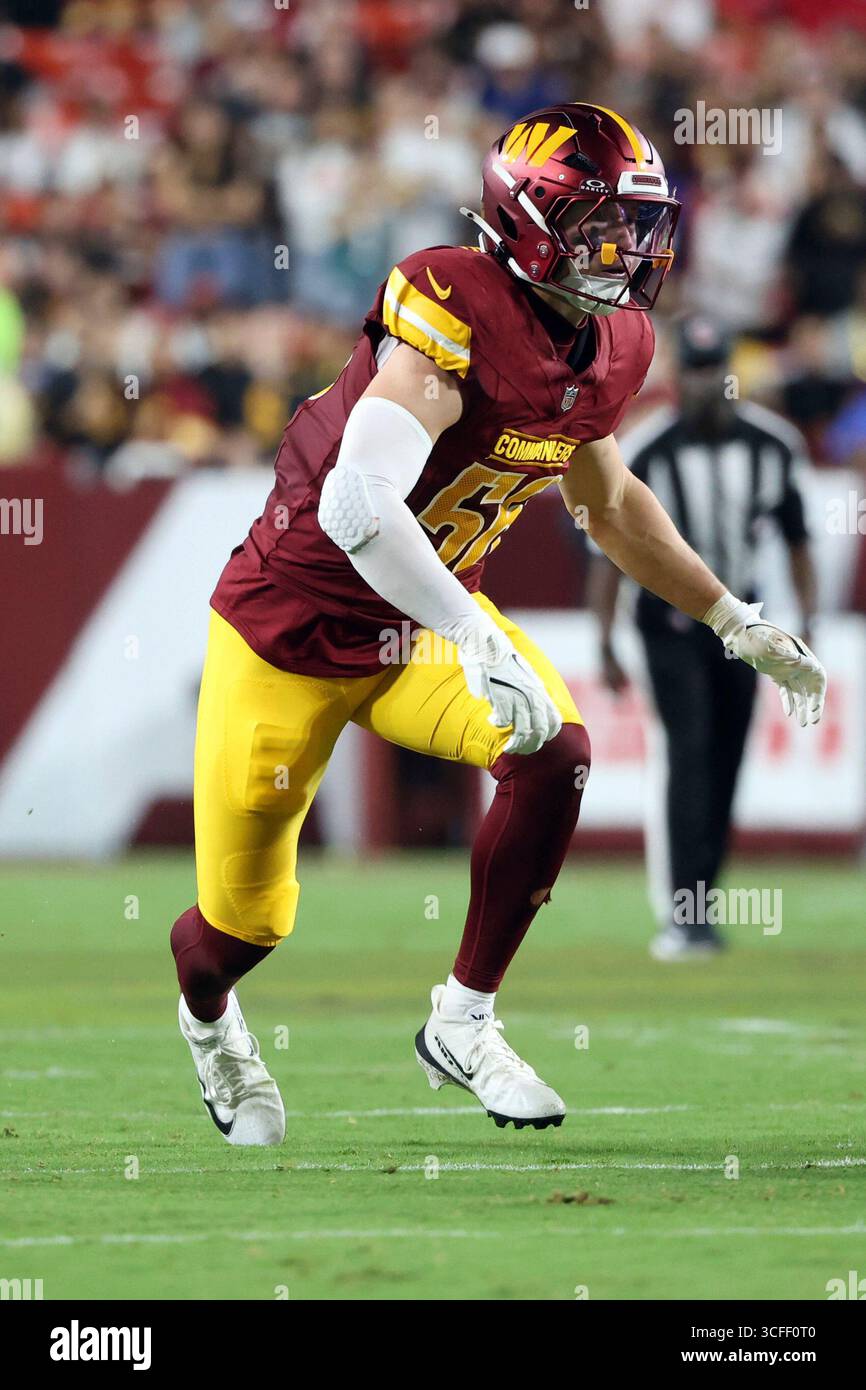 Washington Commanders linebacker Kain Medrano (56) rushes during an NFL ...
