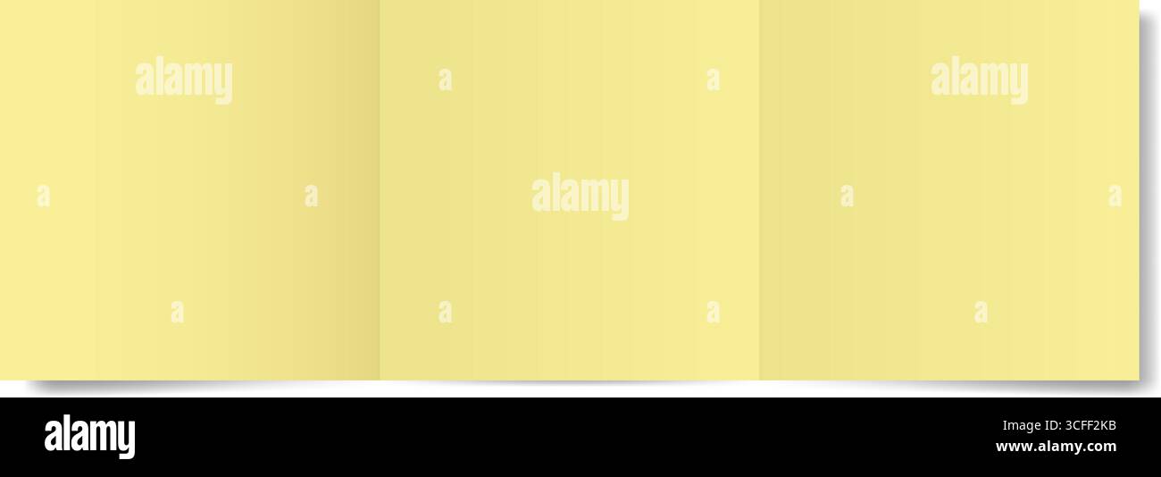 Yellow folded brochure, three spreads. Square pages. Open trifold Stock Vector