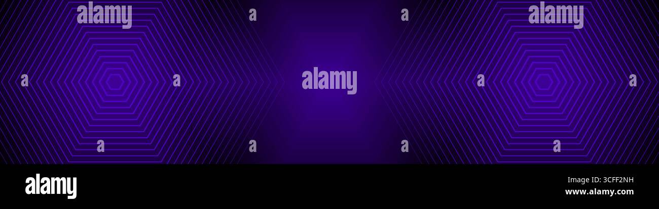Black abstract banner with purple triangular pattern, modern geometric texture, diagonal rays and angles, hexagons Stock Vector