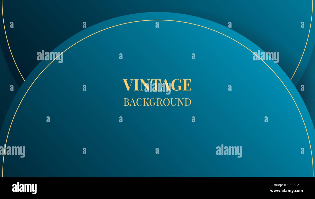 Blue abstract background with half round frames and gold lines, modern geometric pattern. Envelope shape Stock Vector