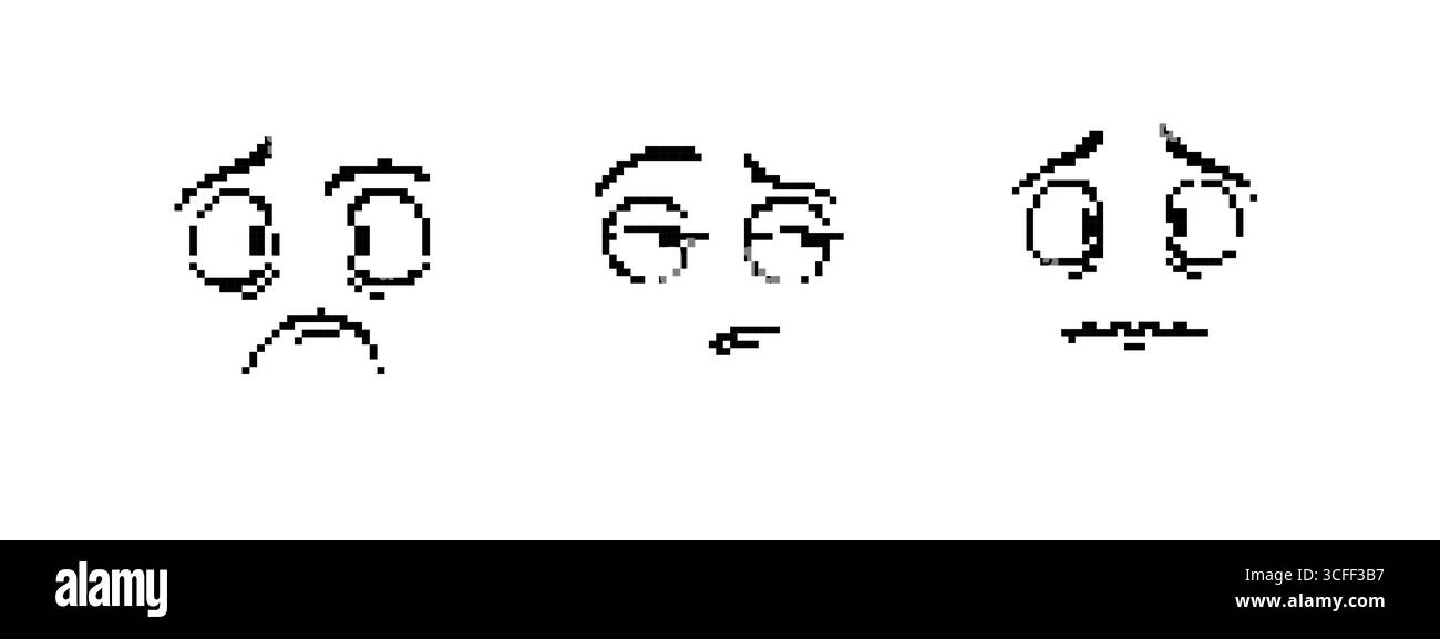 Mosaic pixel faces display various emotions in retro 8-bit art style ...