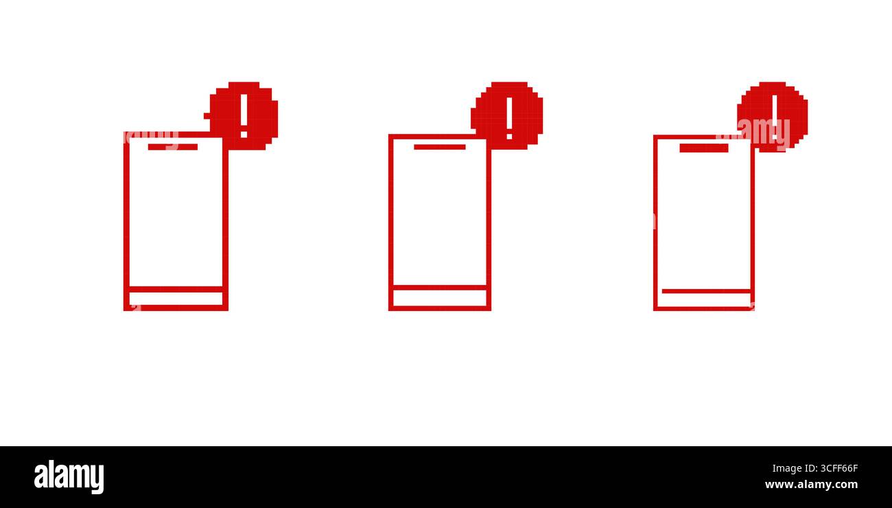 Mosaic pixel art alert icons with red exclamation marks for messaging ...