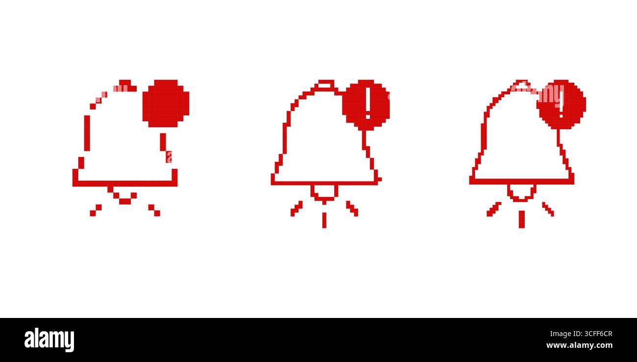 Mosaic pixel icons of alert bells with emphasis on notification symbols ...