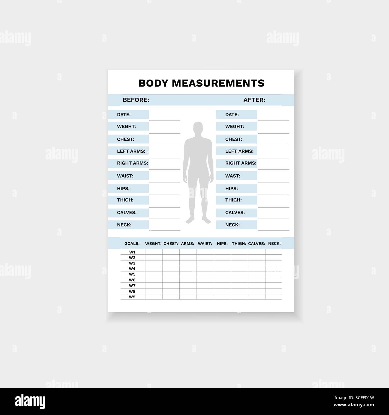 Body measurement form for tracking progress before and after fitness ...