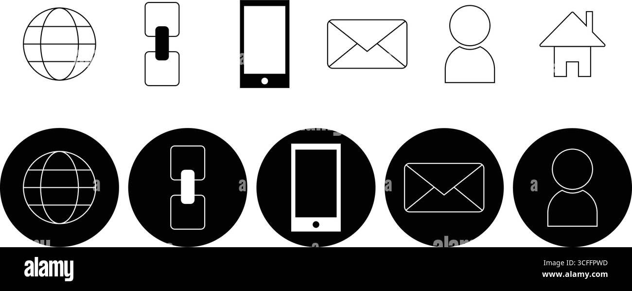 Black and white outline and filled communication icons vector set Stock Vector