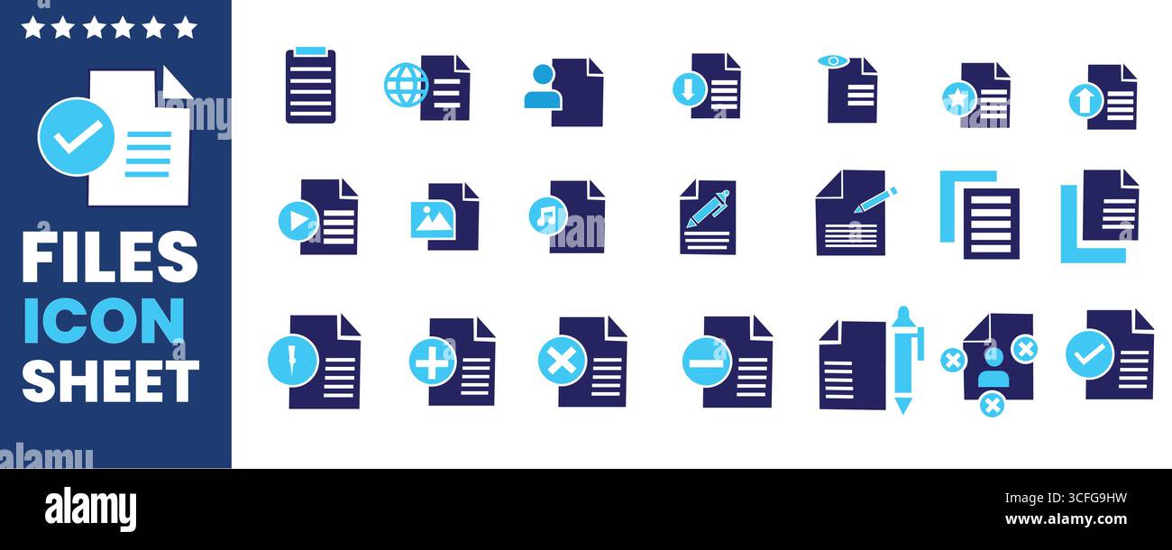 Files Icon Set – Document, Notes, Edit, Write, Folder, Contract, Add File, JPG, PDF, TXT, File Management – Solid Vector Icons Collection Stock Vector