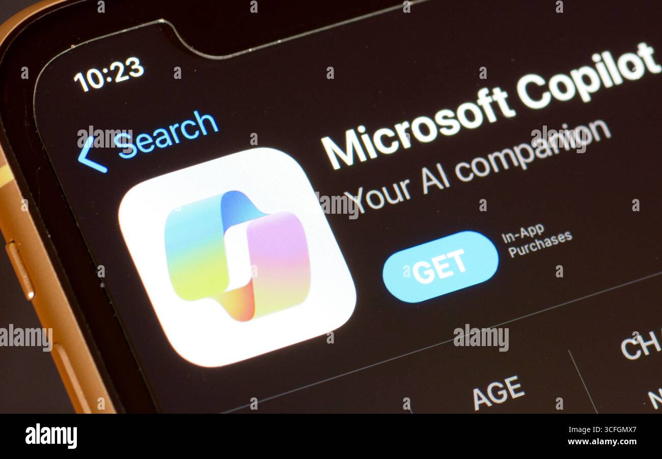 Microsoft Copilot AI app in the Apple App Store Stock Photo
