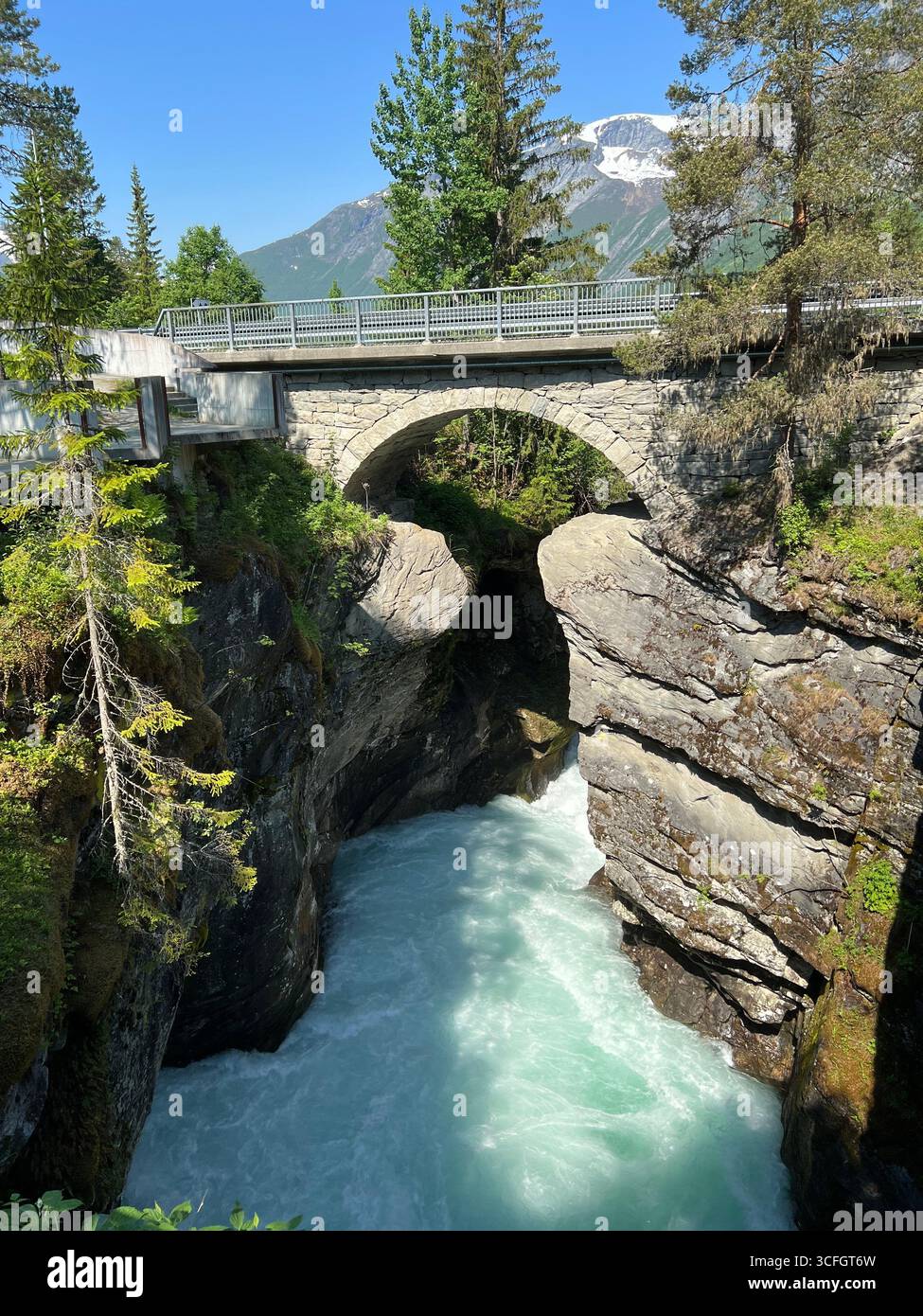 Stormy river in norway under the bridge Gudbrandsjuvet - Smartphone Captured Stock Image