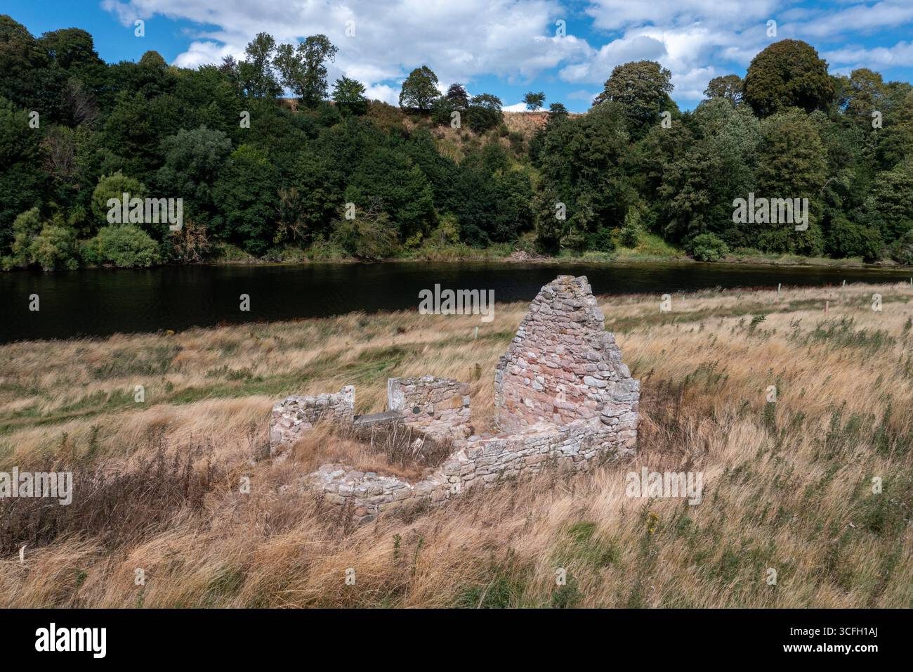 The ruins of Lower Waltham fishing shiel on the lower Tweed near Horncliffe Stock Photo