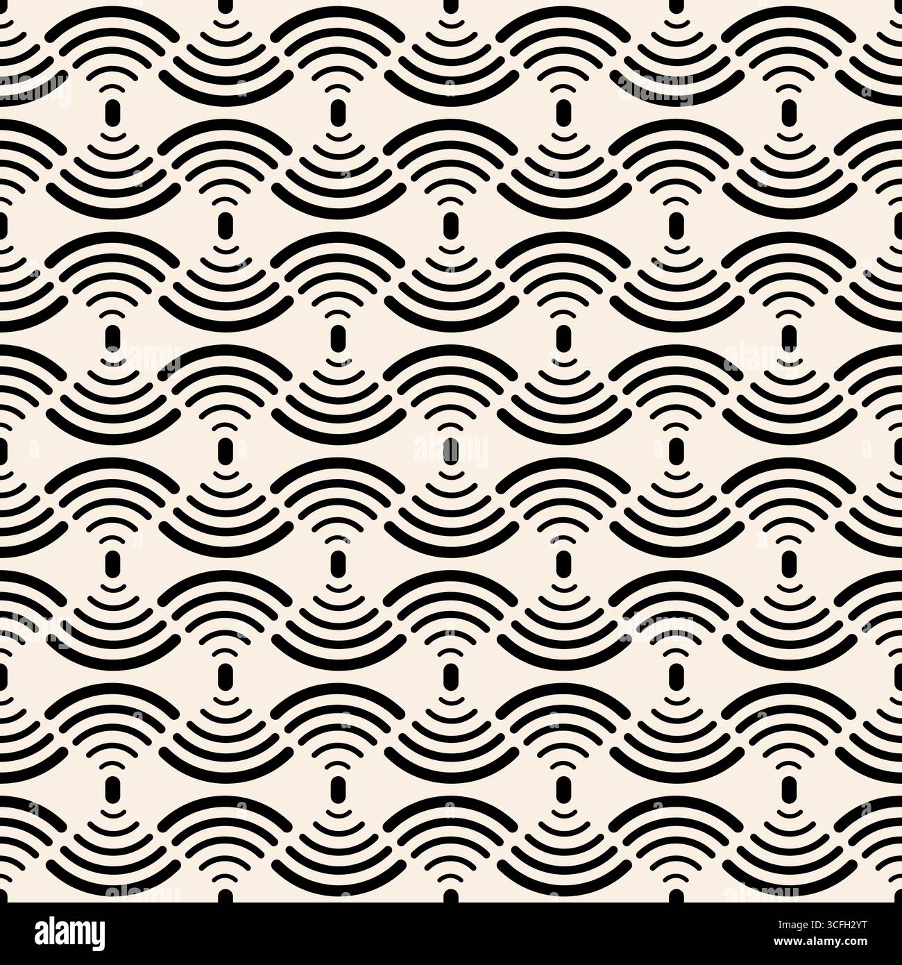 Black simple line fan seamless pattern. Radar signal pattern. Stock Vector
