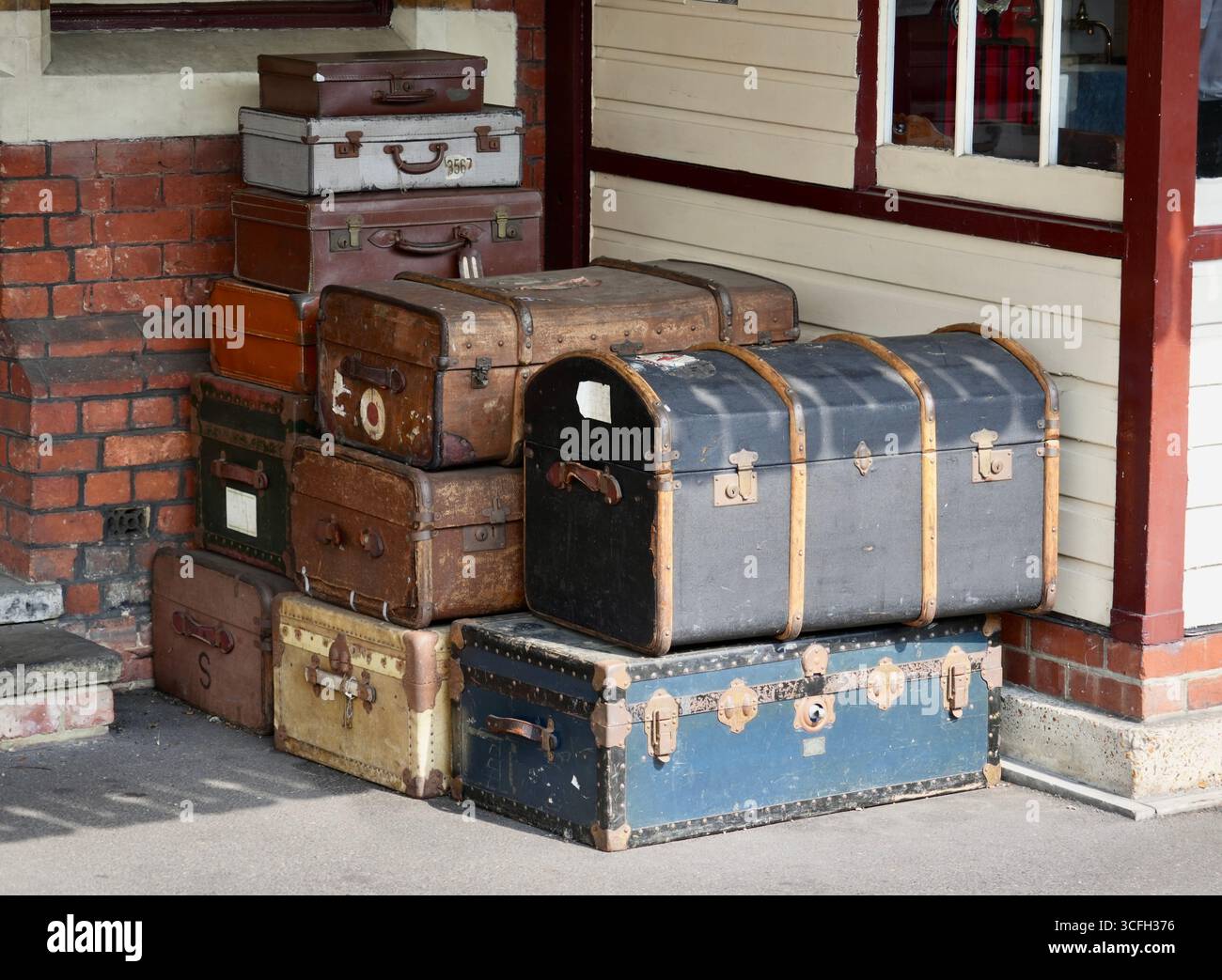 Trunk Uk A pile of vintage trunks and suitcases on an English Railway Station ...