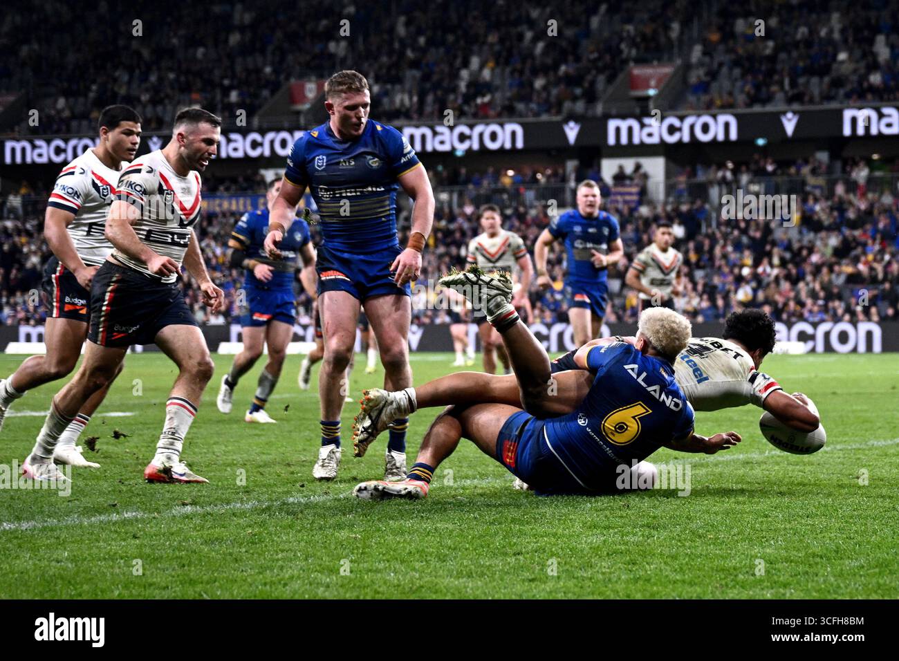 Rob Toia Robert Toia of the Roosters scores a try during the NRL Round 25 match ...