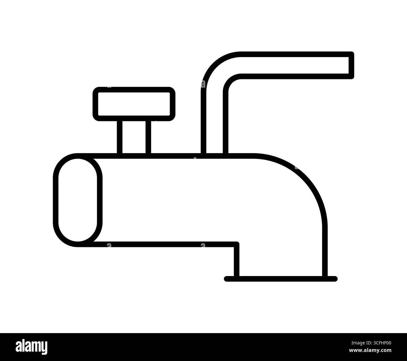 This minimalist black and white illustration depicts a kitchen faucet ...