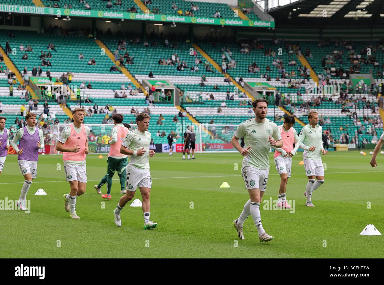 Celtic's players during the warm up before the William Hill Premiership ...