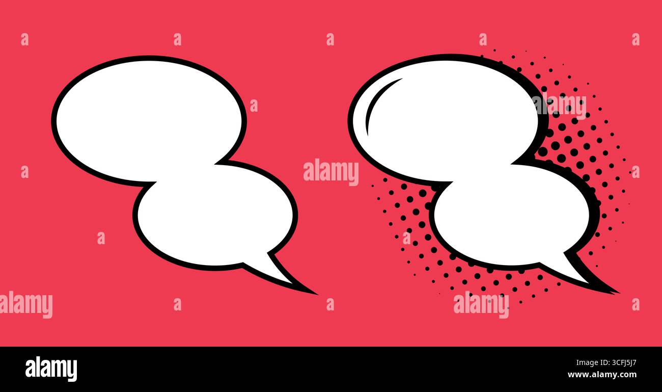 Empty double comic oval-shaped speech bubbles on a coral background. Stock Vector