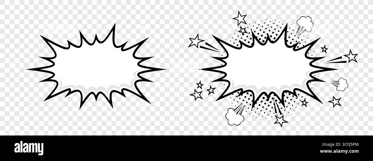 Empty comic speech bubbles with a semitone on a transparent background. Stock Vector