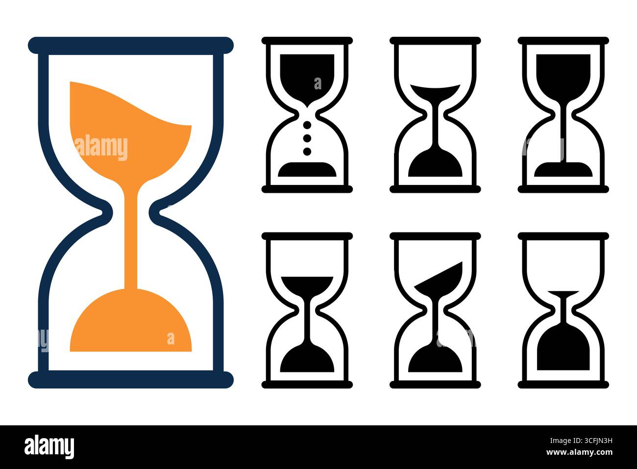 Minimalist hourglass sand timer vector icon black silhouette symbol for time and countdown Stock Vector