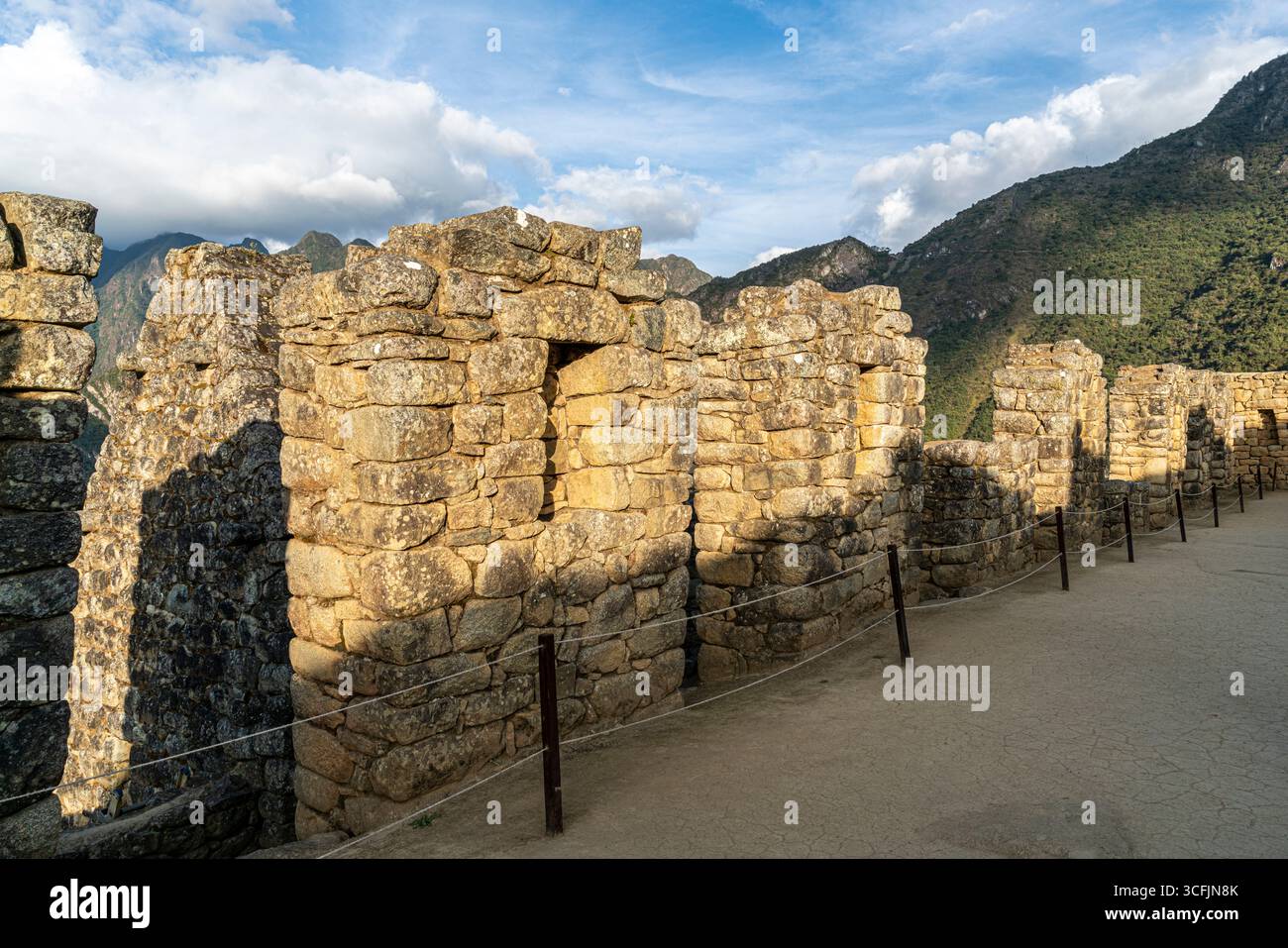 Inca stone wall with niches at Machu Picchu showing ancient ...
