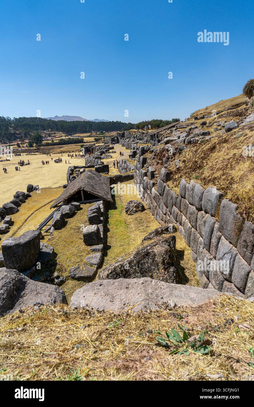 Peruvian Temples Ceremonial temple Sacsayhuaman with Inca stone terraces and massive ...