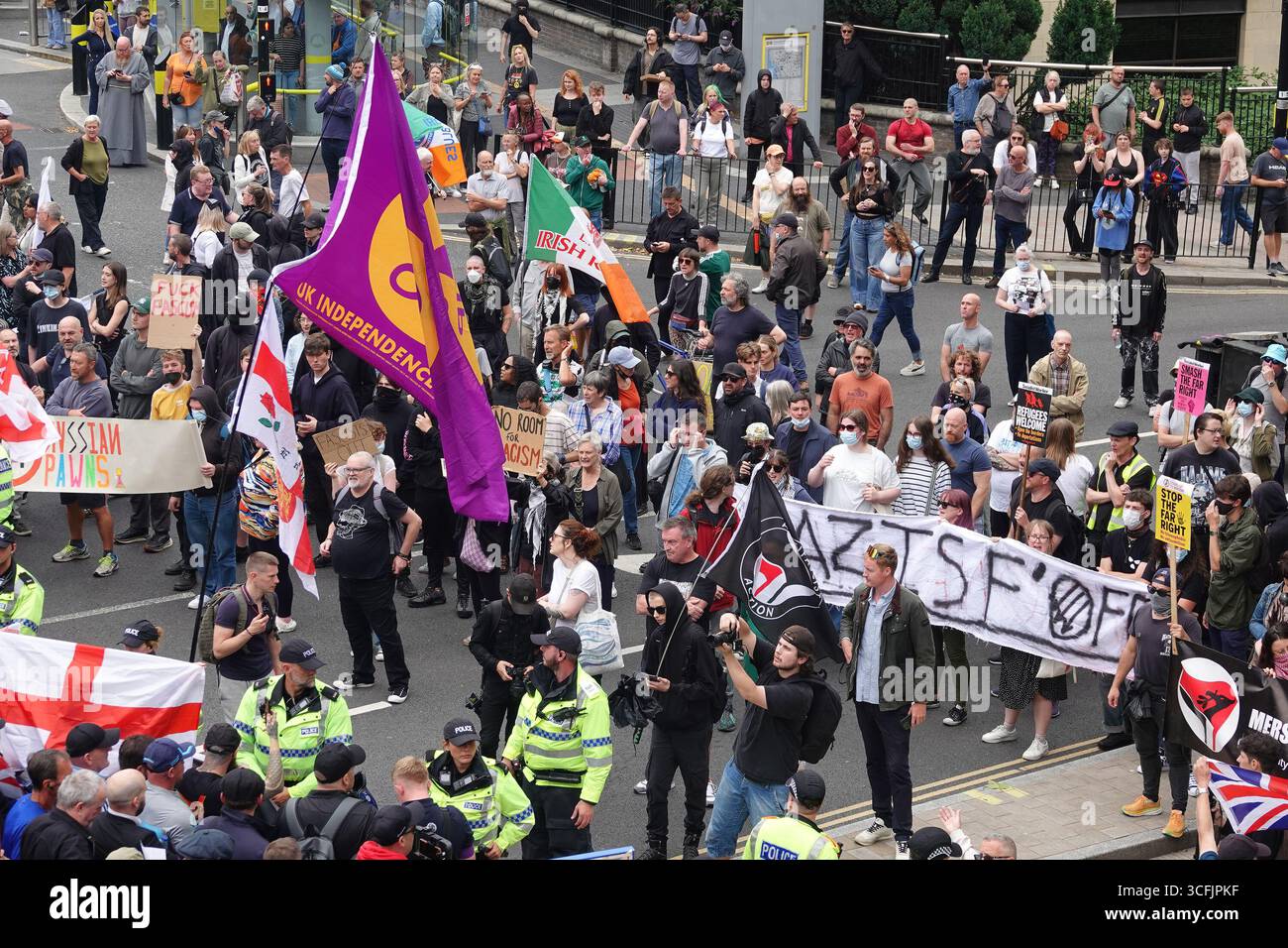 Deportation Rally Liverpool, UK. 23rd August, 2025. UKIP mass deportation rally is met ...