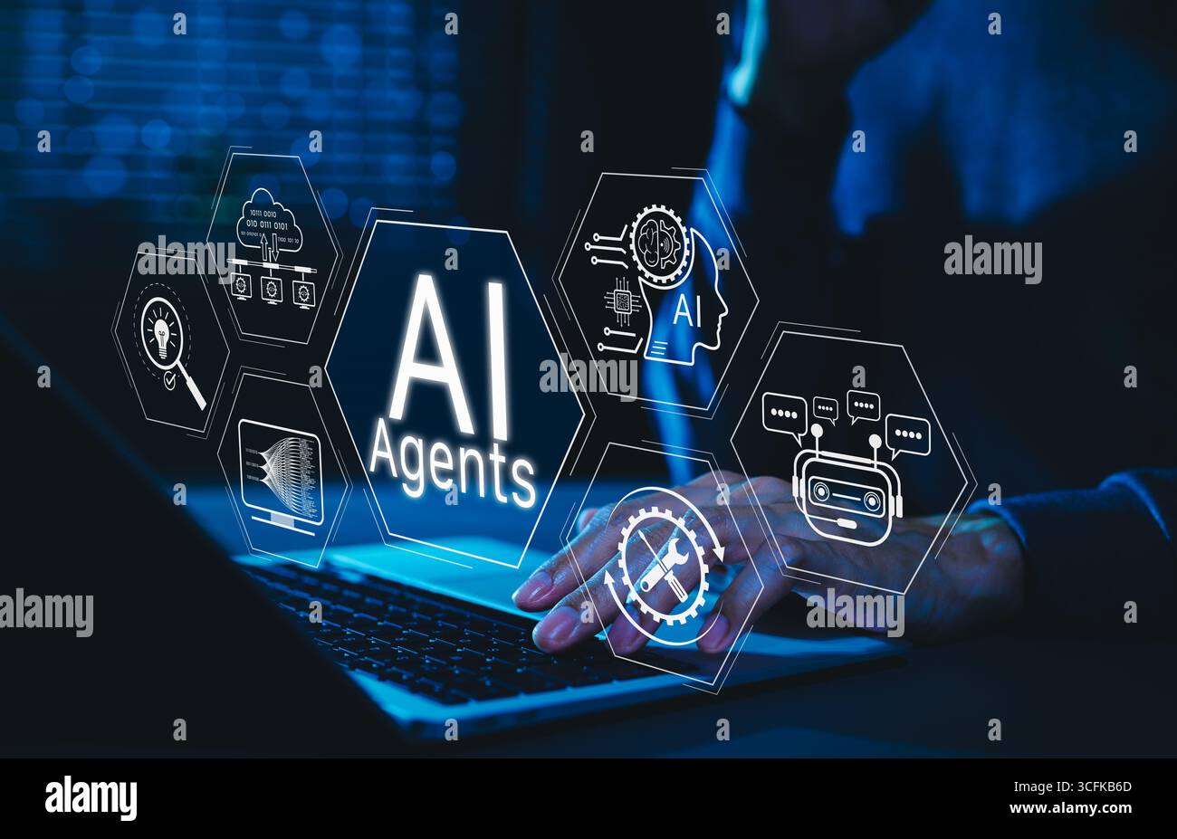 AI agent technology for automation and virtual assistance. Man using ...