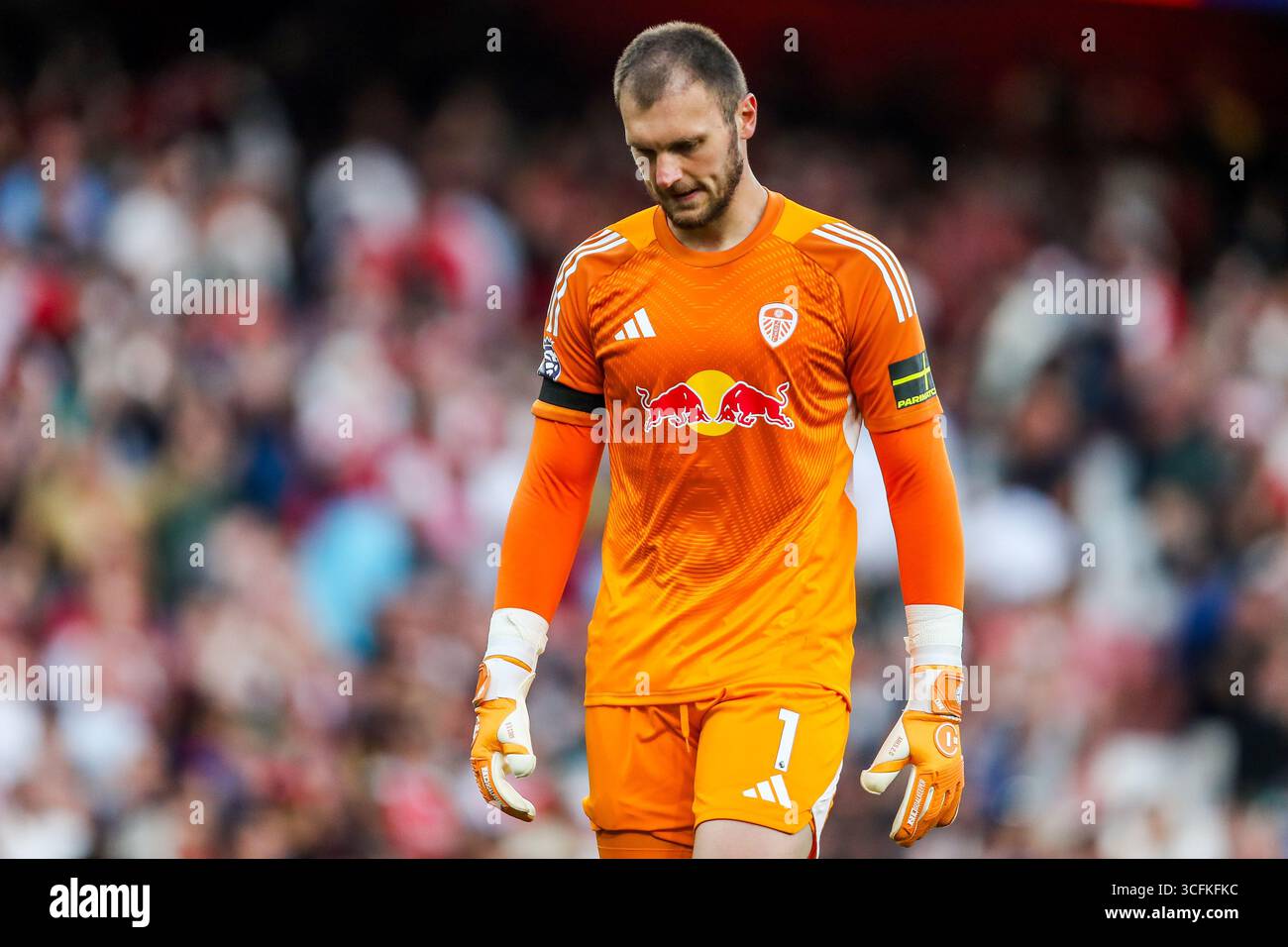 Lucas Perri of Leeds United looks dejected after the teams defeat ...