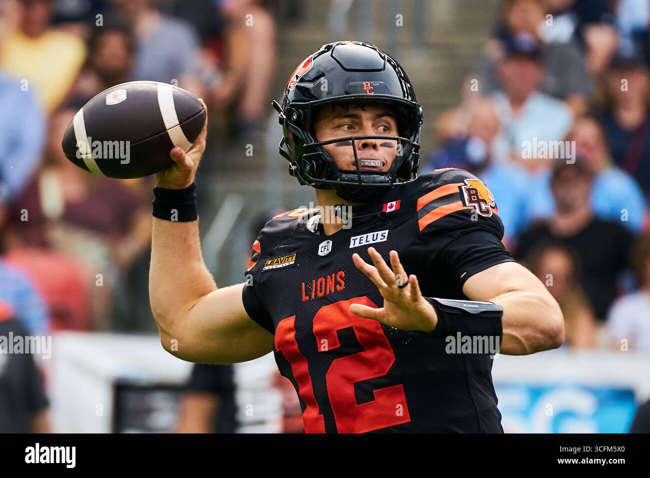 B.C. Lions quarterback Nathan Rourke (12) looks downfield to make a ...