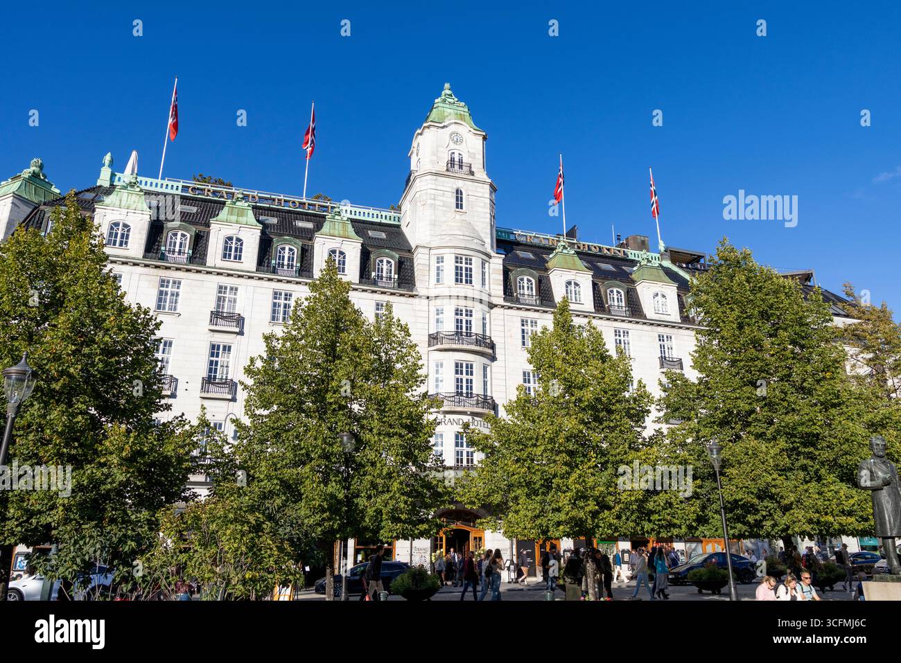 Oslo,Norway, exterior of the Grand Hotel a 4 5 star hotel on Karl Johan’s gate in Oslo city centre, luxury accommodation Norway Stock Photo
