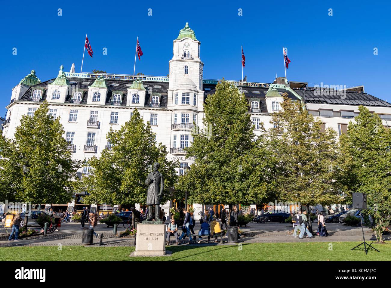 Oslo,Norway, exterior of the Grand Hotel a 4 5 star hotel on Karl Johan’s gate in Oslo city centre, luxury accommodation Norway Stock Photo