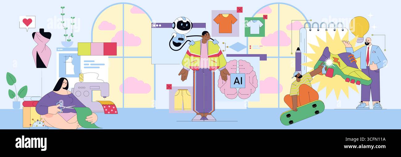 Vector illustration depicting the fusion of AI and human creativity in ...