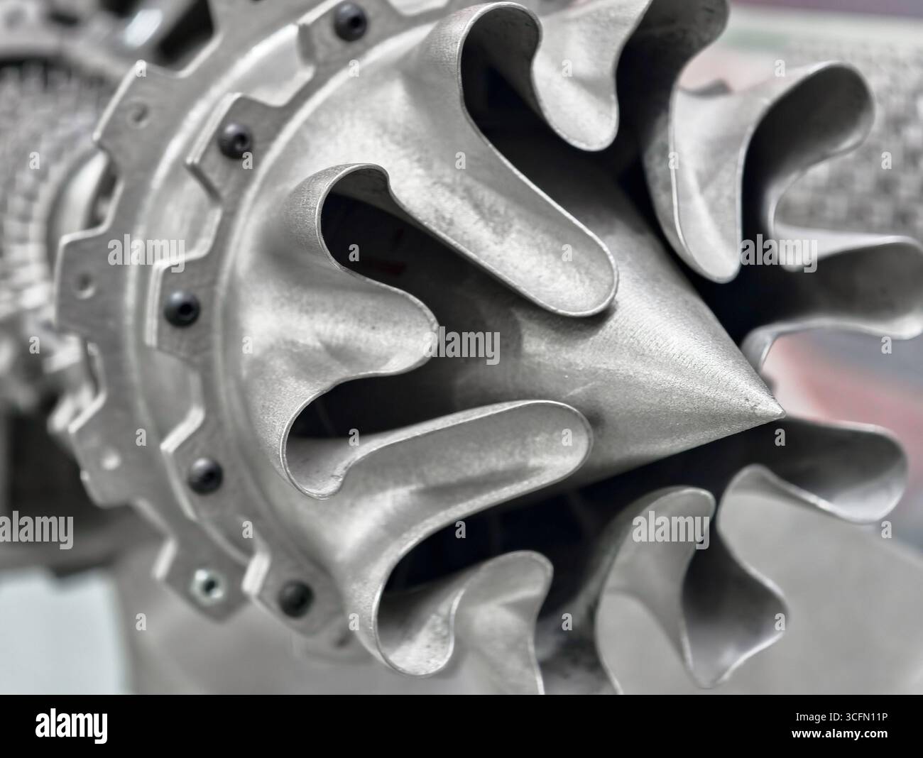 Metal additive manufacturing component showcasing advanced 3D printing technology for intricate product design and precise engineering Stock Photo