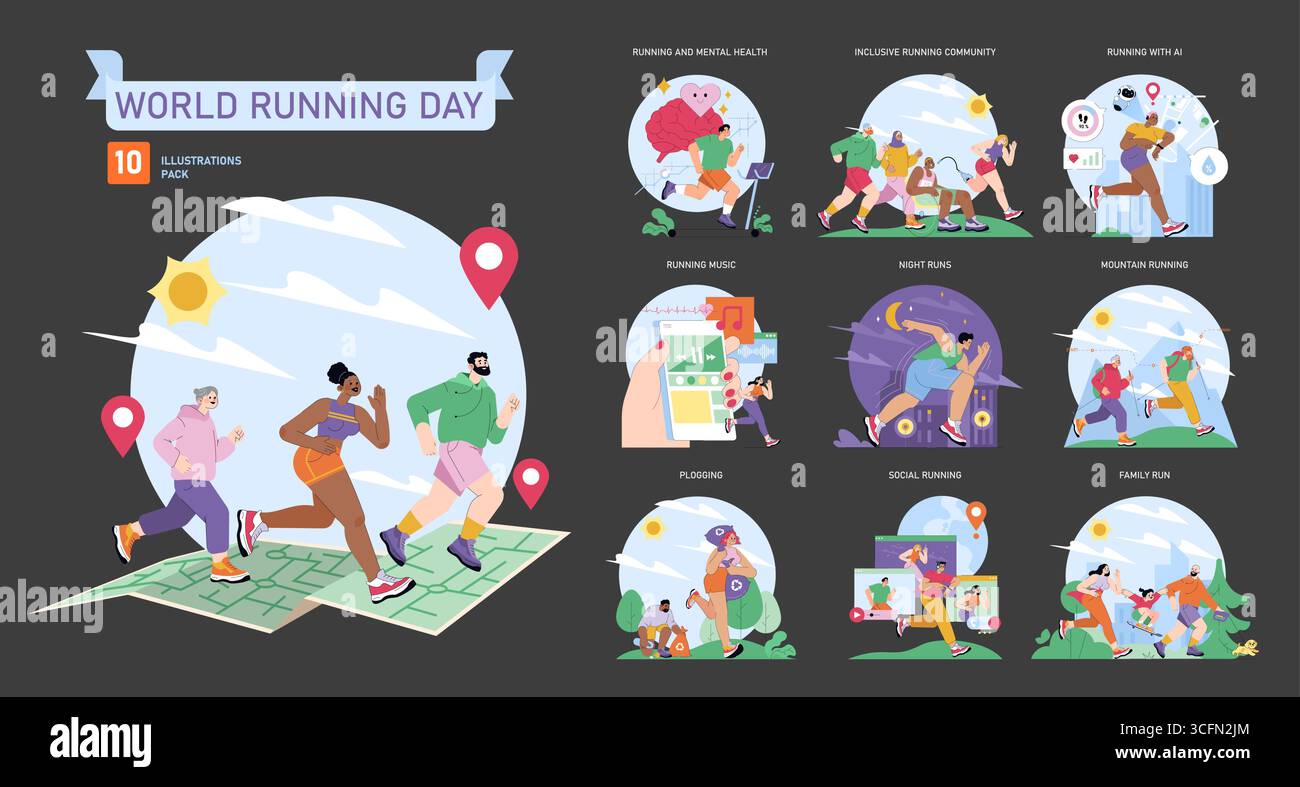 World Running Day set. Global runners celebrate fitness and connection ...