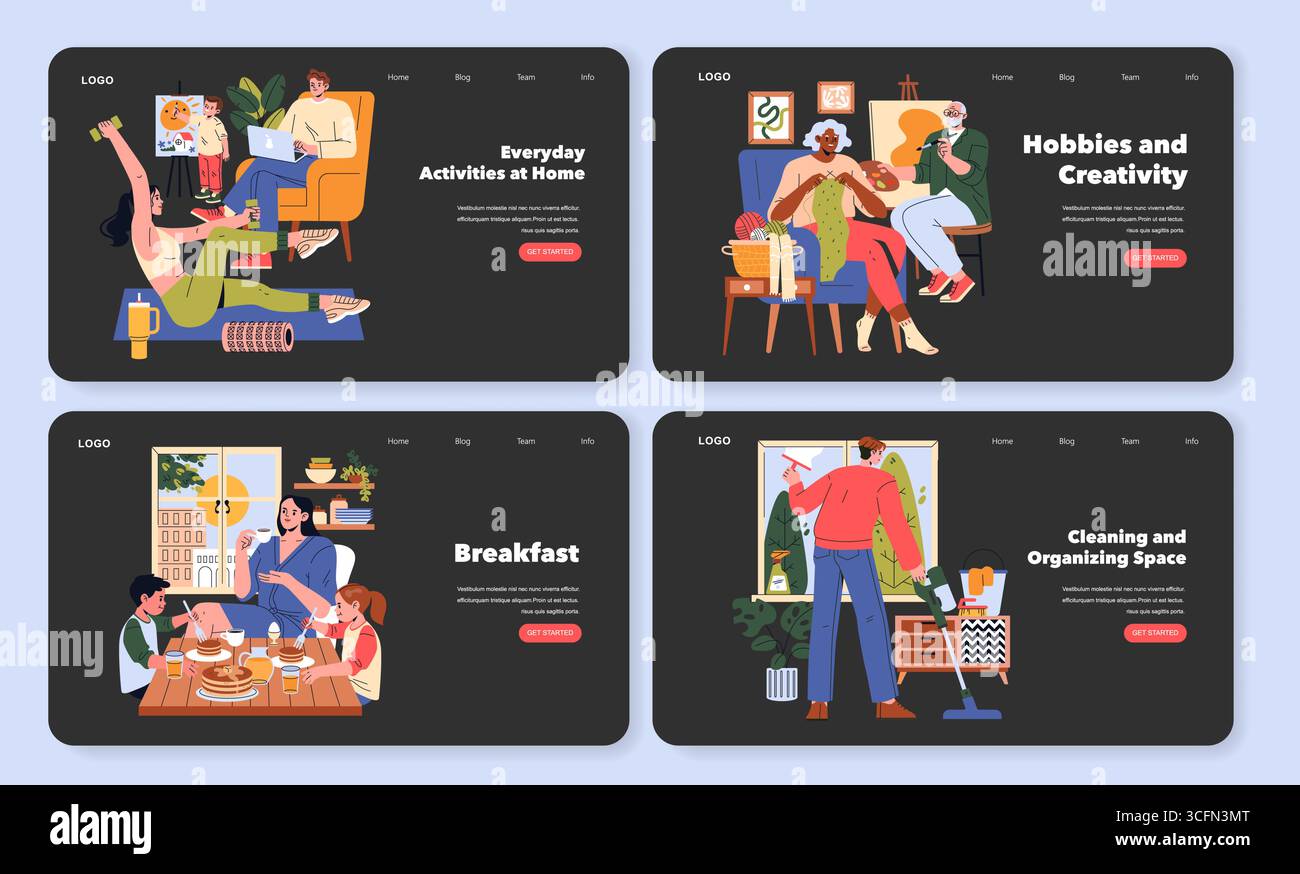 Vector illustration showing diverse home activities. People are ...