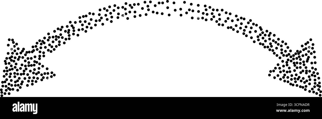 Abstract vector dotted double-sided arrow pointing left and right. Stylized black stipple dot pattern forming arrow shape. Horizontal direction, geome Stock Vector