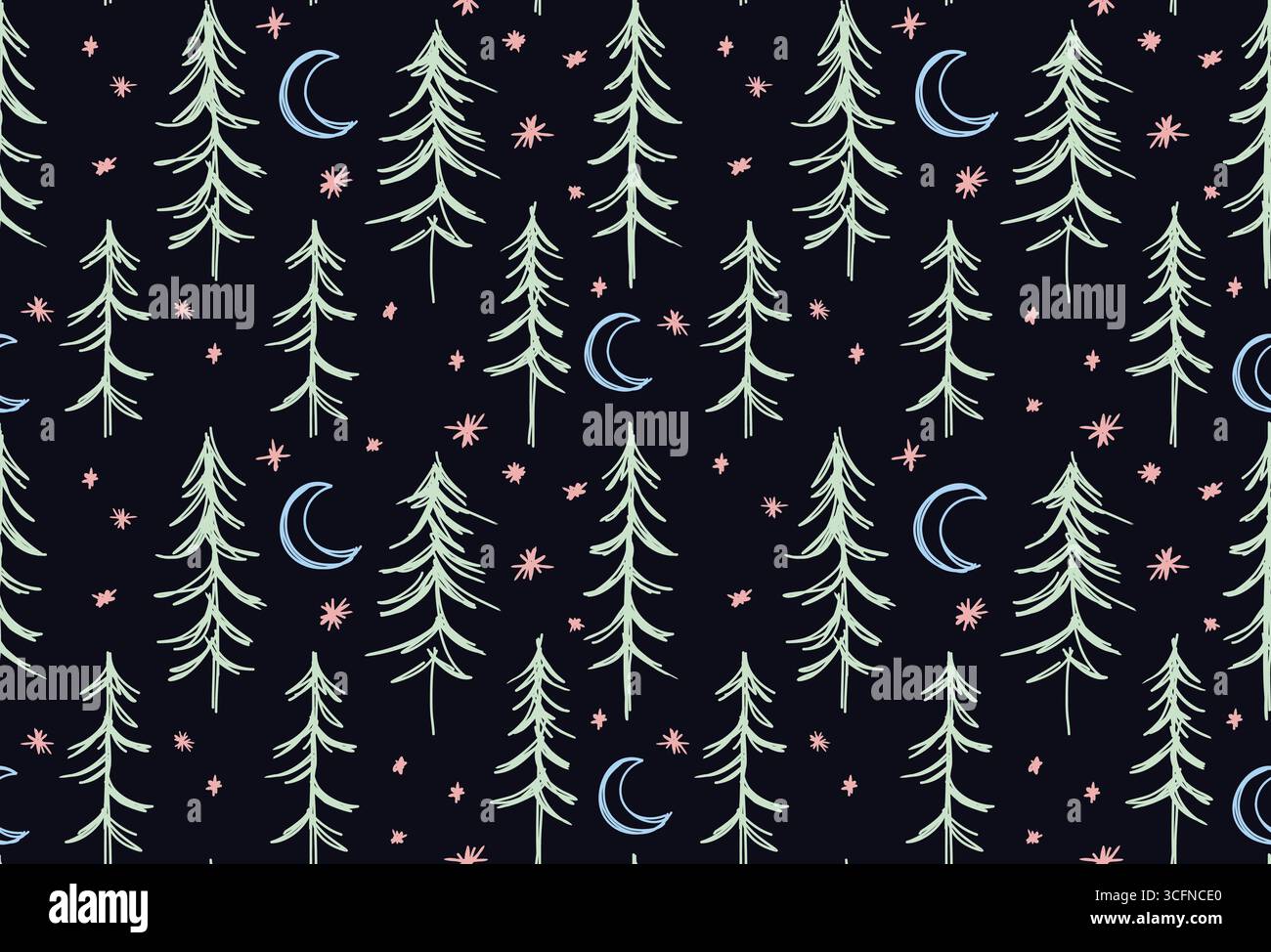 Seamless background with moon and night forest. Stock Vector