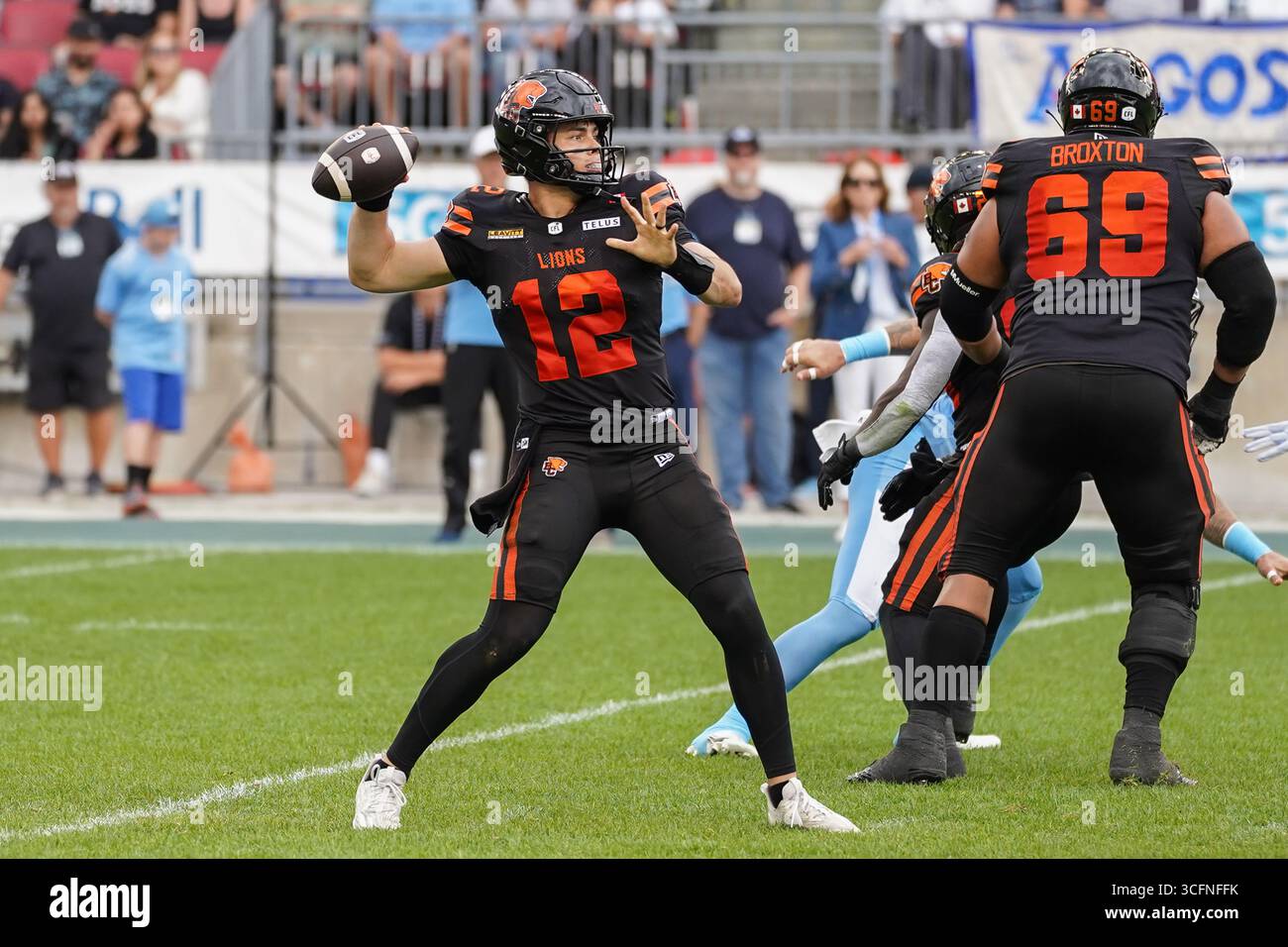 quarterback Nathan Rourke #12 of British Columbia Lions throws the ball ...