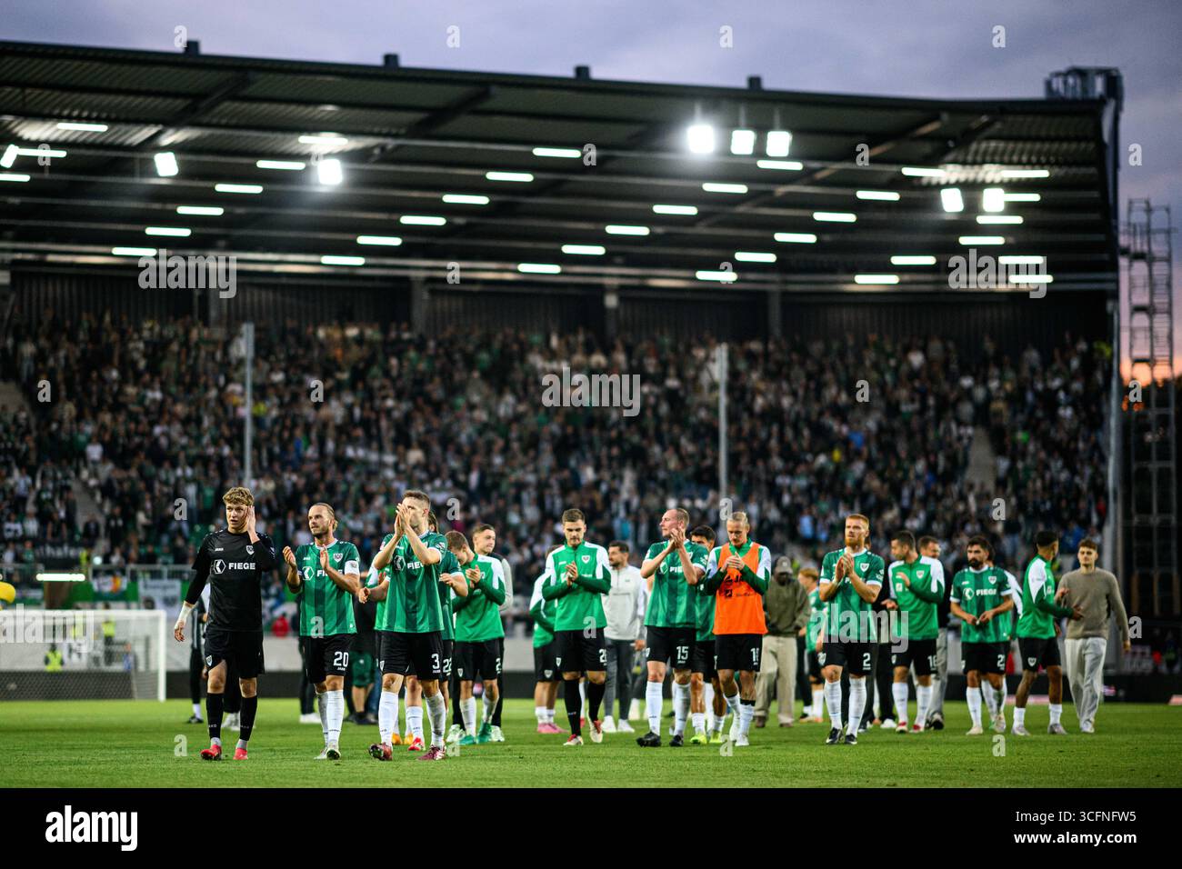 MUNSTER, GERMANY - 22 AUGUST, 2025: aftermatch, thanks, The football match of 2.Bundesliga SC Preussen Munster – 1. FC Nurnberg at LVM-Preussenstadion Stock Photo