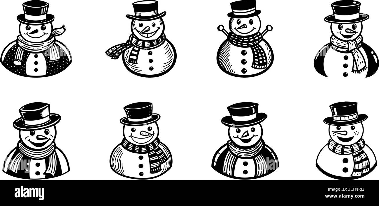 Swirly Line Snowman Vector Art – Winter Christmas Decoration Design Stock Vector